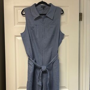 Universal Standard Gray-ish Blue Zip Jumpsuit Pockets Sleeveless Tie Front